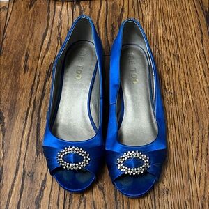 Me Too Royal Blue Satin Heels with Embellishment